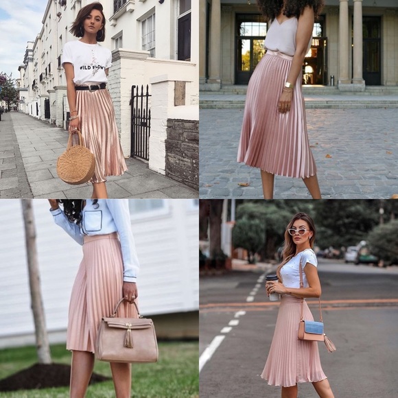 Accordion pleated midi skirt blush pink peach - Picture 3 of 4
